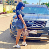 Women Plus Size Denim Shorts High Waist Slim Fit Denim Shorts