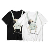 Men's T-shirt Summer Men's Short-Sleeved T-shirt Cotton round Neck Loose Cartoon Backpack Puppy Anime Print Top Tee