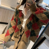 Preppy Aesthetic Outfits V-neck Knitted Cardigan Women's Loose Autumn and Winter Vintage Sweater Coat
