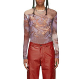 Transparent Shirt for Men Long Sleeve See-through Elastic Transparent Sexy T-shirt
