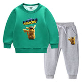 Children Pokemon Pikachu Hoodie & Pant Set Fleece Lined Padded Warm Keeping Winter Clothes Sweatershirt Suit