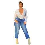 Women Plus Size Jeans High Waist Slim Denim Straight-Leg Pants
