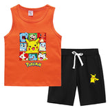 Children Pokemon Pikachu Tshirts & Shorts Summer Vest Middle Pants Sports Casual Thin Two Pieces