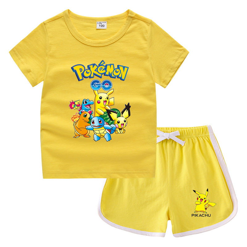 Children Pokemon Pikachu Tshirts & Shorts Leisure Sports Suction Suit Neutral