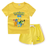 Children Pokemon Pikachu Tshirts & Shorts Leisure Sports Suction Suit Neutral