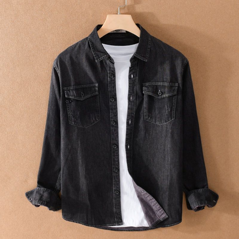 Denim Shirts Spring and Autumn Denim Shirt Men's Long Sleeve Loose Casual