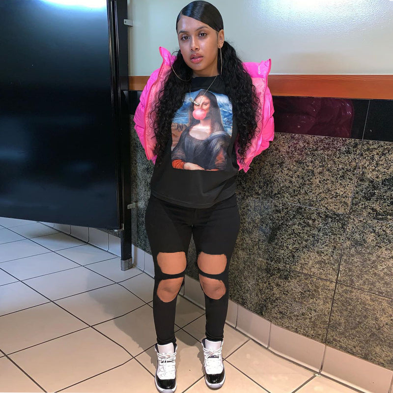 Women Plus Size Jeans High Waist Ripped Denim Pencil Pants