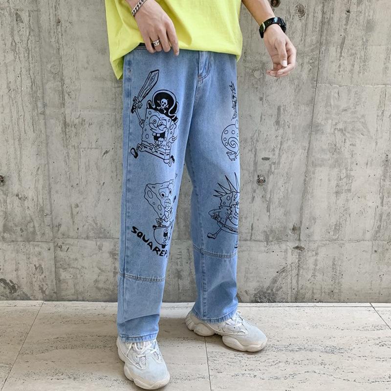 Anime Print Jeans Denim Pants for men Printed Loose Straight Casual Jeans