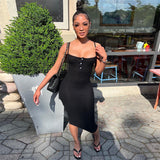Music Festivals Rave Outfits Dress Summer Sling Single-Breasted Slim-Fit Sheath Dress