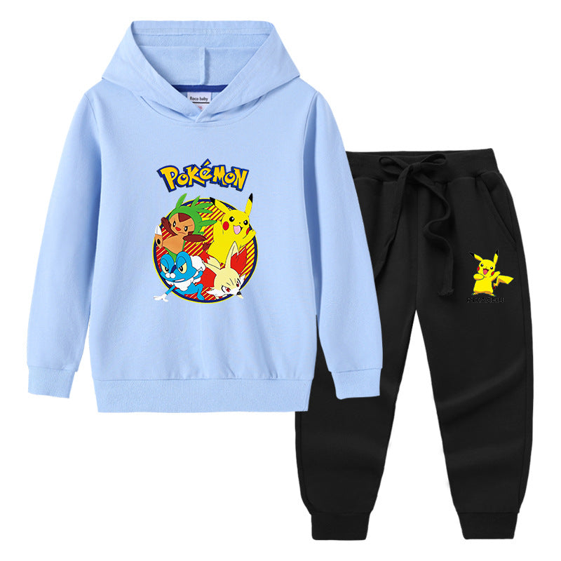 Children Pokemon Pikachu Hoodie & Pant Set Hooded Sweater Trousers Cotton Suit