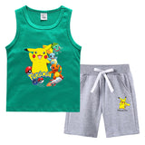 Children Pokemon Pikachu Tshirts & Shorts Summer Vest Middle Pants Sports Casual Thin Two Pieces