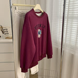 Diana Harvard Sweatshirt Vintage Bears Embroidery Plush Crew Neck Sweatshirt