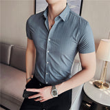 Men's Shirts Striped Embroidered Short-Sleeved Shirt
