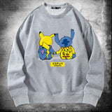 Men and Women Pokemon Pikachu Hoodie Pikachu Joint Name Stitch Back Shadow Crew Neck Pullover Sweatshirt