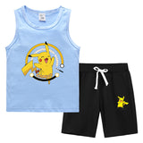 Children Pokemon Pikachu Tshirts & Shorts Vest Middle Pants Sports Casual Thin Two Pieces