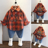 Toddler Boys Sweater Boys' Plaid Shirt Casual Loose Spring and Autumn