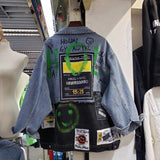 Spray Painted Jacket Spring Stitching Jeans Cardigan Fashionable Jacket