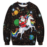 Black Christmas Sweater Christmas Unicorn Printed Crew Neck Sweatshirt Loose Autumn and Winter