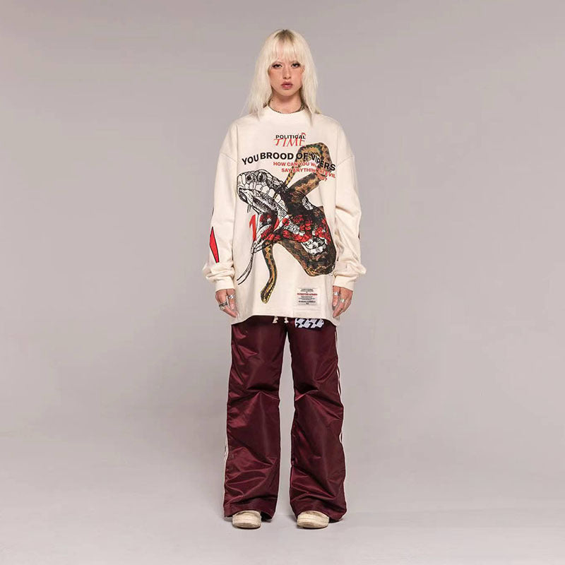 Rrr123 Sweatshirt Snake Puff Print Vintage Embroidery Loose