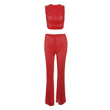 Women Top & Pant 2 Piece Set Summer Sexy Hollow out Vest Slim Pants Suit