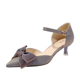 Nude Wide Fit Block Heels Summer Bow High Heels