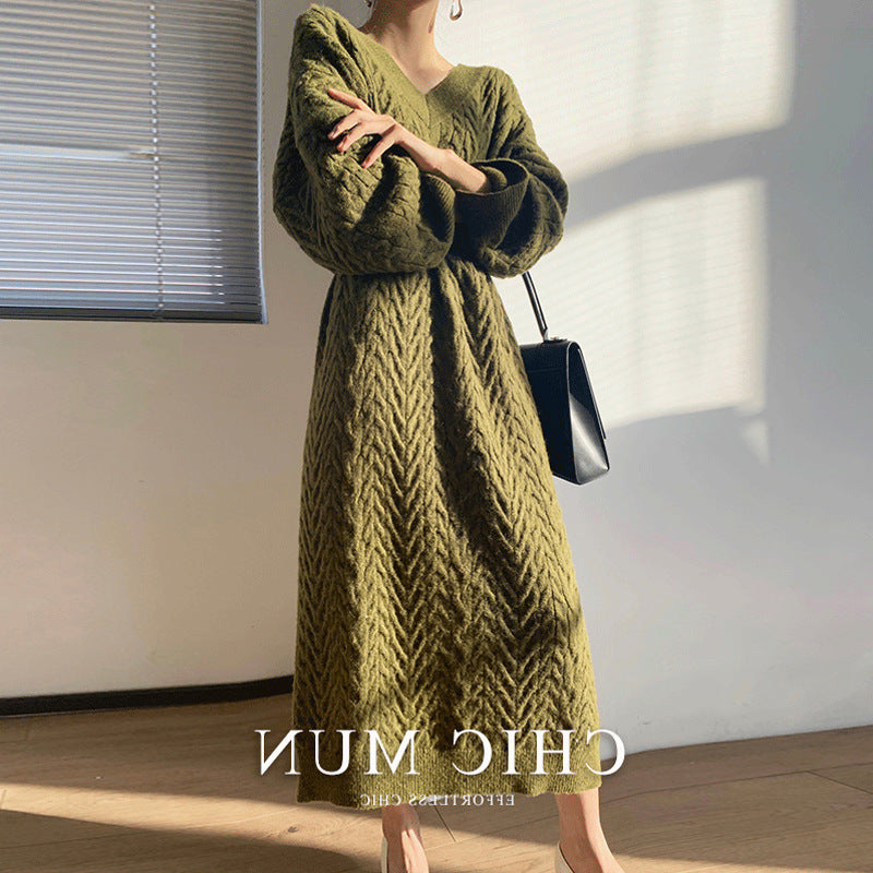 Work Dresses for Girls Autumn and Winter Knitted Dress Women's Loose Sweater Skirt