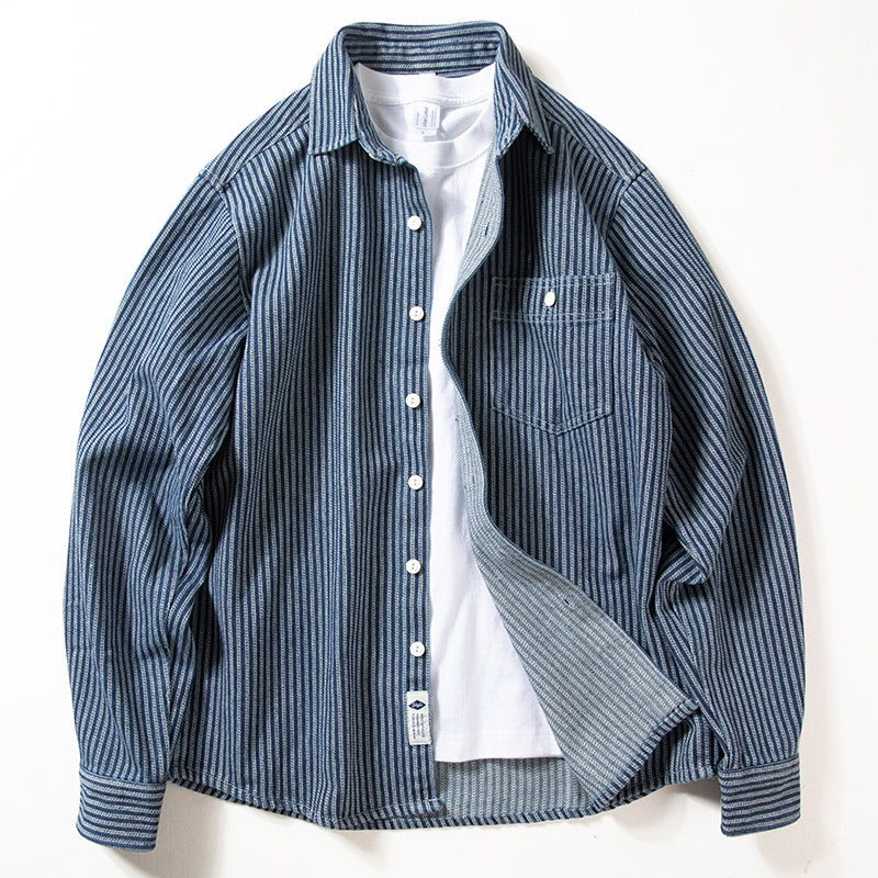 Denim Shirts Heavy Denim Shirt Men's Long Sleeve Casual Coat Top Loose