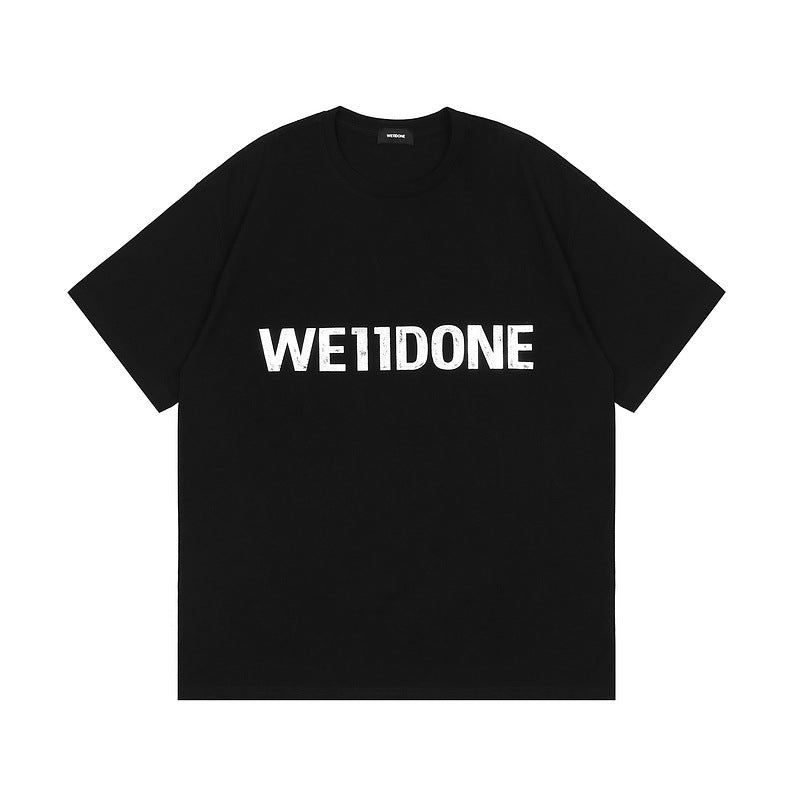 We11done T Shirt Summer Hot Silver Three-Dimensional Letters Men's and Women's round Neck Short Sleeve Cotton