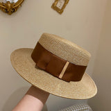 Straw Hat Flat Top Women's Straw Hat Beach Hat British Style Top Hat