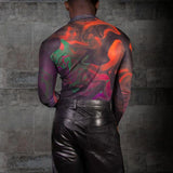 Transparent Shirt for Men Sexy Tie-Dye See-through Tight Turtleneck Top
