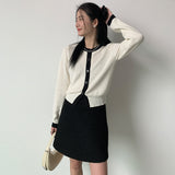 Preppy Aesthetic Outfits Round Neck Contrast Color Knitwear