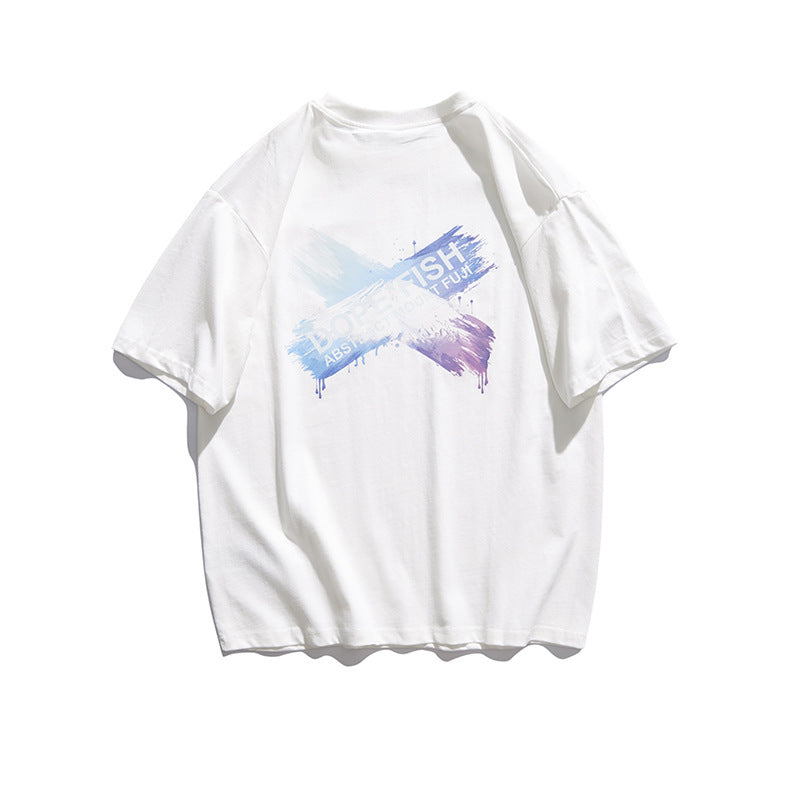Men's T-shirt Short-Sleeved T-shirt Men's Summer Hip Hop Cool Graffiti Printing Loose Trendy Half-Length Sleeves T
