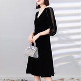 Work Dresses with Pockets Women's Lantern Sleeve Dress