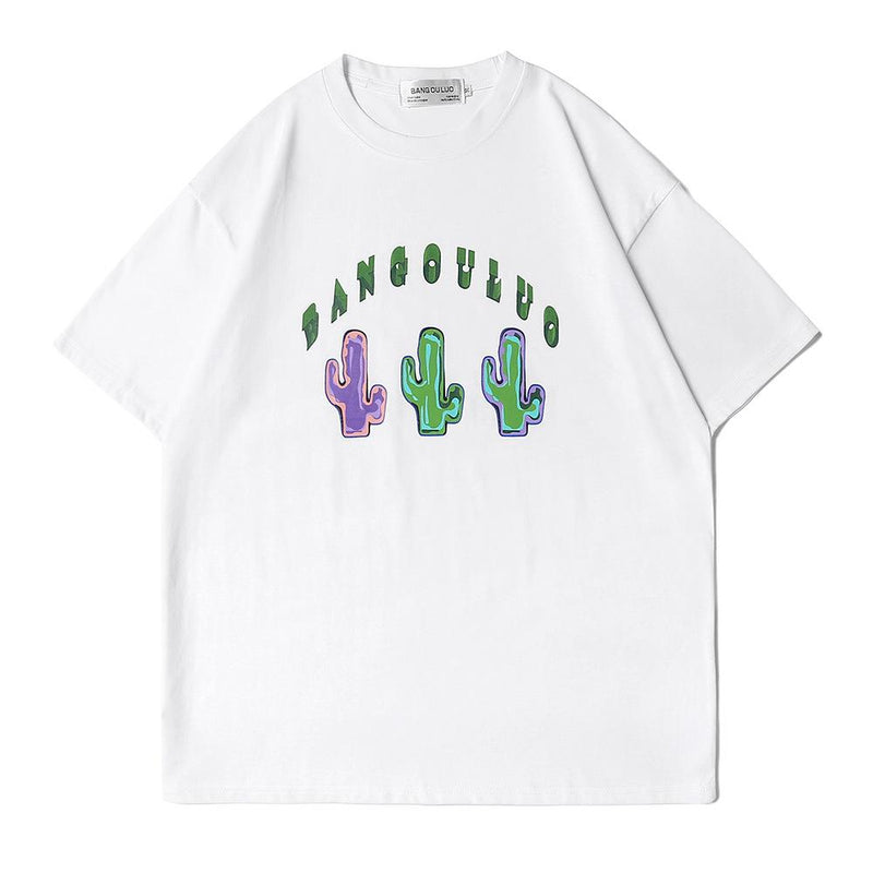 Men's T Shirt Summer Casual Tops Cactus Printed Short Sleeve T-shirt Men's round Neck Half Sleeve Boyfriend Harajuku Style Trendy Loose Half Sleeve