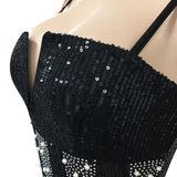 Emily Ratajkowski Dress Rhinestone Sequin Mesh Sexy Sleeveless Split Dress
