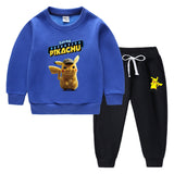 Children Pokemon Pikachu Hoodie & Pant Set Fleece Lined Padded Warm Keeping Winter Clothes Sweatershirt Suit