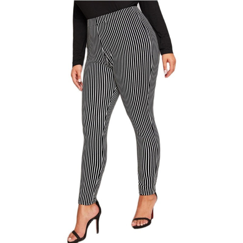 Women Plus Size Pants Loose Casual Striped Trousers