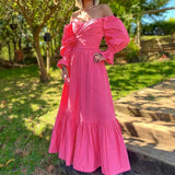 Women Bohemian Dress Autumn Solid Color Loose Long Dress