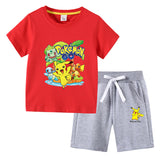 Children Pokemon Pikachu Tshirts & Shorts Cotton Short Sleeve Shorts Two Pieces Neutral