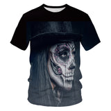 Skull Hoodie Summer Short-Sleeved T-shirt Men's and Women's round Neck Loose