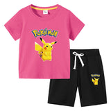 Children Pokemon Pikachu Tshirts & Shorts Cotton Short Sleeve Shorts Two Pieces Neutral