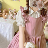 Gothic Lolita Harajuku Style Clothing Earth Lolita Peter Pan Collar Short Sleeve Inner JSK Solid Color Dress