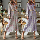 Women Bohemian Dress Women's Summer Long-Sleeve Printed Dress