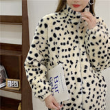 Women Dalmatian Coat Leopard Print Lamb Wool Coat Female Autumn And Winter Loose