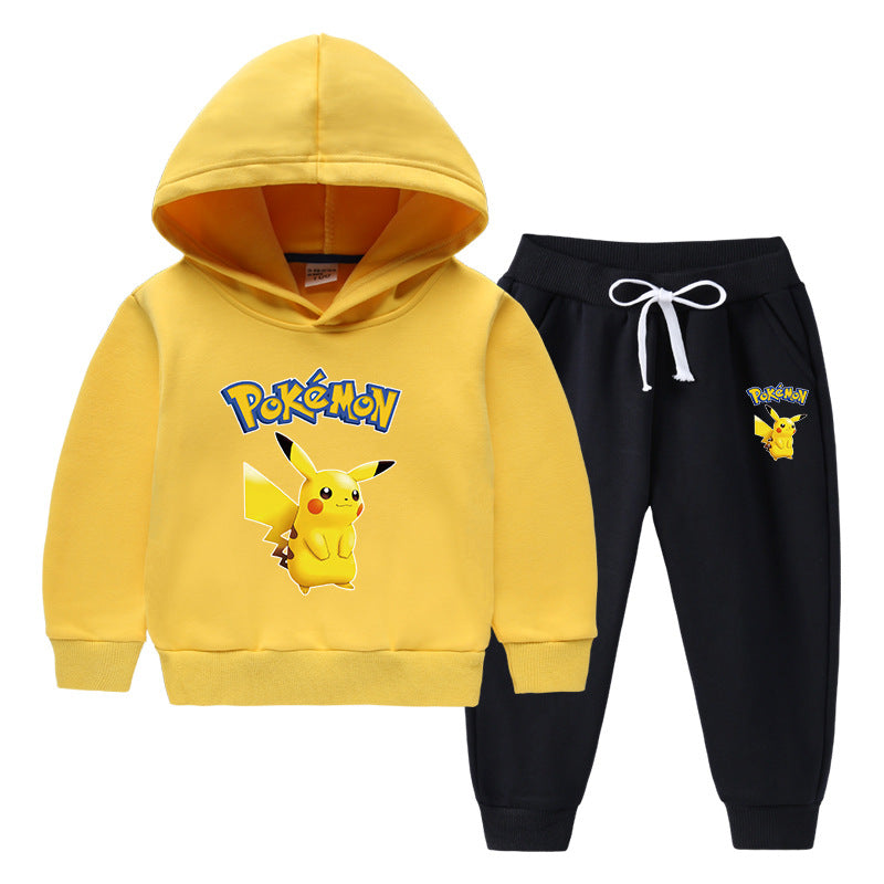 Children Pokemon Pikachu Hoodie & Pant Set Fleece Lined Padded Warm Keeping Winter Clothes Two Pieces