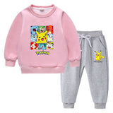 Children Pokemon Pikachu Hoodie & Pant Set Fleece Lined Padded Warm Keeping Winter Clothes Sweatershirt Suit
