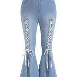 Women Plus Size Jeans Fashion Tie Jeans