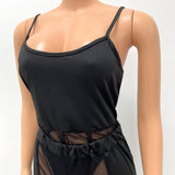 Kesha Black Dress Women's Fashion Sexy Straps Tulle Stitching Two-Piece Suit