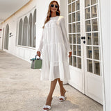Bohemian Beach Dress Solid Color White Chiffon