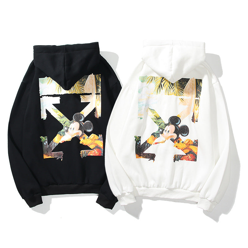Off White Zipper Hoodie Autumn and Winter Printing Oil Painting Arrow Zipper Hooded Sweater